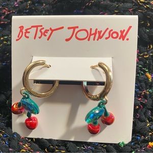 Betsy Johnson Gold tone Cherry Huggie Earrings